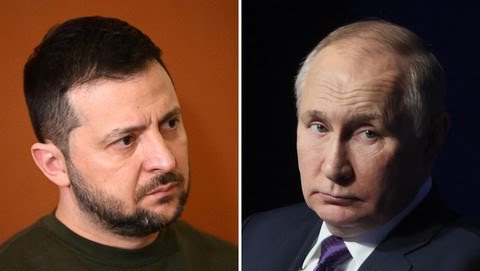 Presiden Ukraina Volodymyr Zelensky dan Presiden Rusia Vladimir Putin
