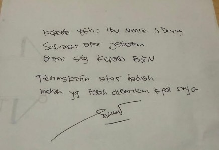 Surat tulis tangan Sony
